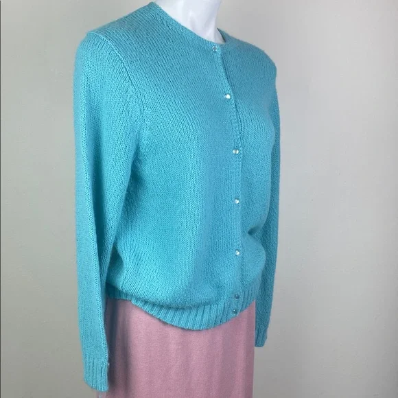 Leon Levin Hand Loomed Turquoise Cardigan - Picture 3 of 8